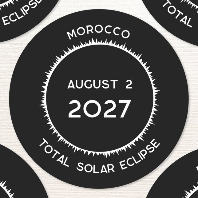 Adesivo Redondo Total Solar Eclipse 2027 Marrocos (Total solar eclipse August 2nd 2027 Morocco custom text sticker)