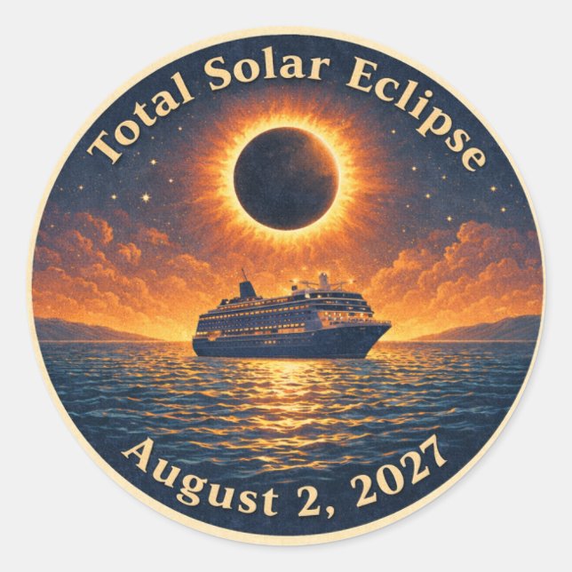 Adesivo Redondo Total Solar Eclipse August 2 2027 cruise ship  (Frente)