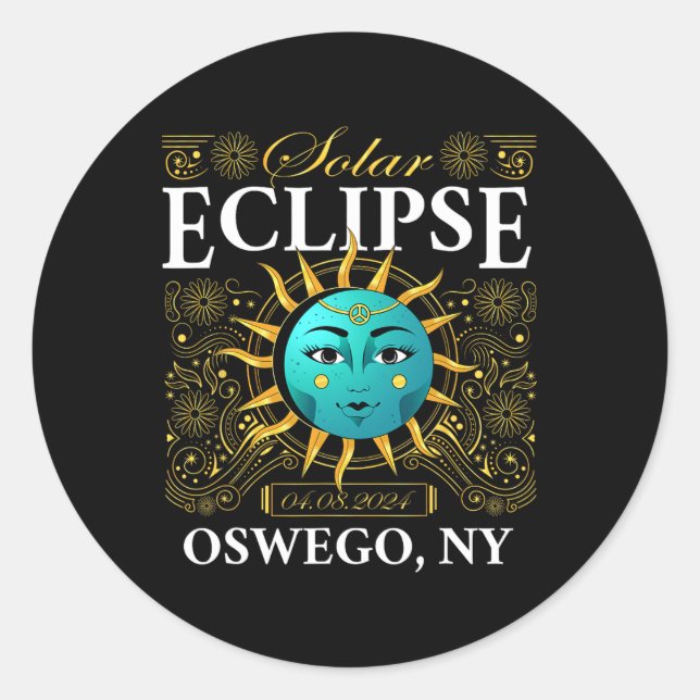Adesivo Redondo Total Solar Eclipse Oswego Nova Iorque 2024 Totali (Frente)