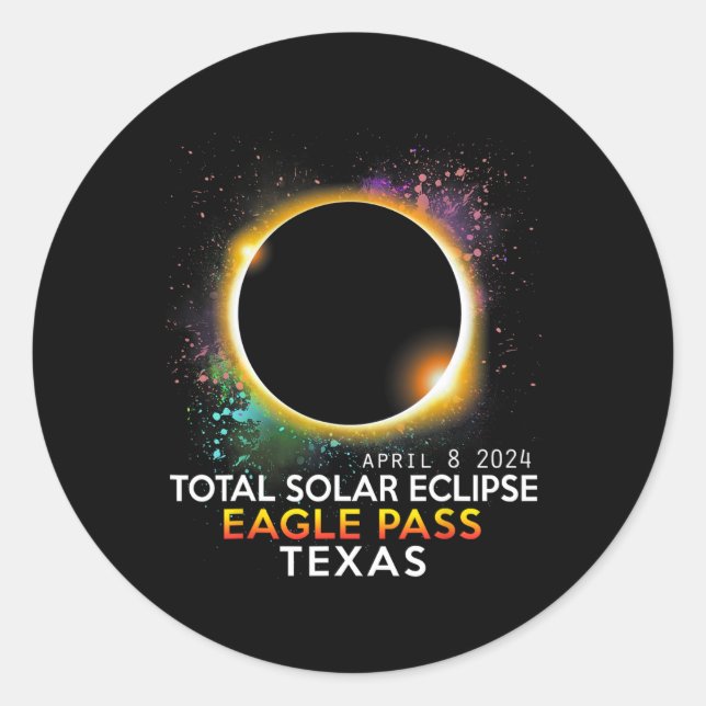 Adesivo Redondo Totalidade de Águia Solar Eclipse Passando no Texa (Frente)