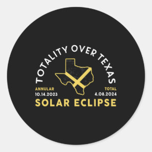 Adesivo Redondo Totalidade do Texas Eclipse Solar Total Anual 2024