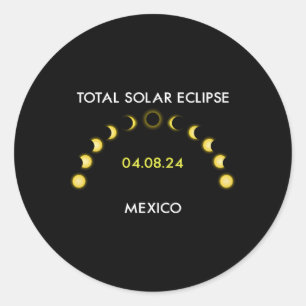 Adesivo Redondo Totalidade - Eclipse Solar Fases do Eclipse México