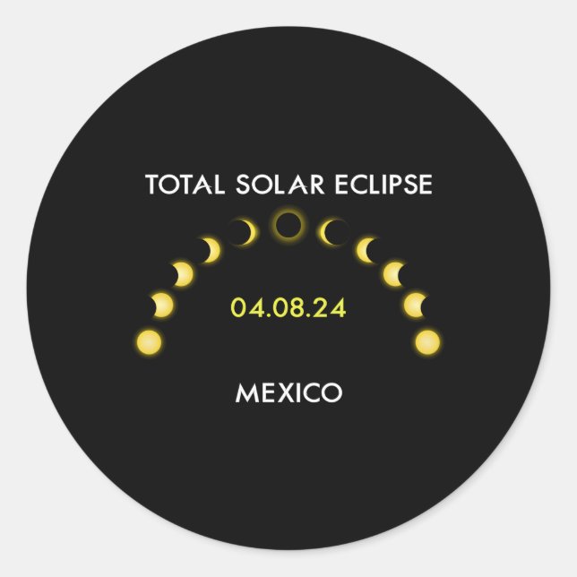 Adesivo Redondo Totalidade - Eclipse Solar Fases do Eclipse México (Frente)