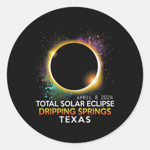 Adesivo Redondo Totalidade Total Solar Eclipse Total do Texas 2024