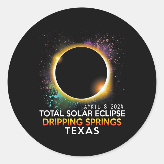 Adesivo Redondo Totalidade Total Solar Eclipse Total do Texas 2024 (Frente)