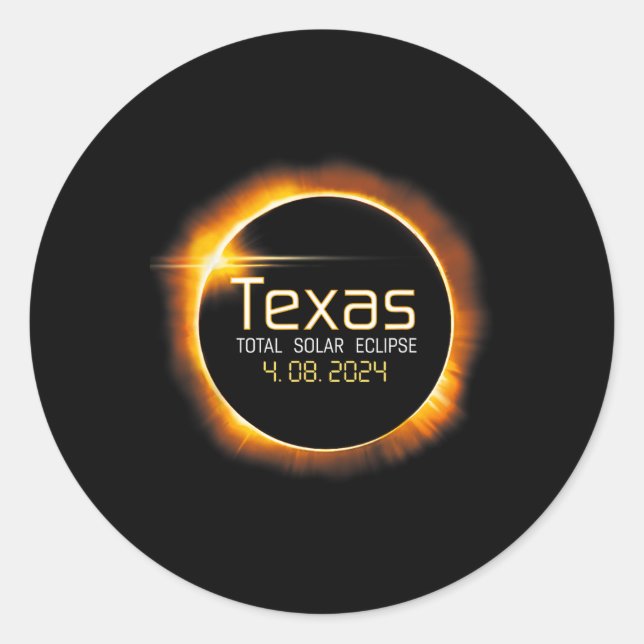 Adesivo Redondo Totalidade Usa do Eclipse Solar Texas 2024 (Frente)