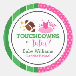 Adesivo Redondo Touchdowns ou Tutus Gender Revement Party