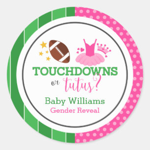 Adesivo Redondo Touchdowns ou Tutus Gender Revement Party