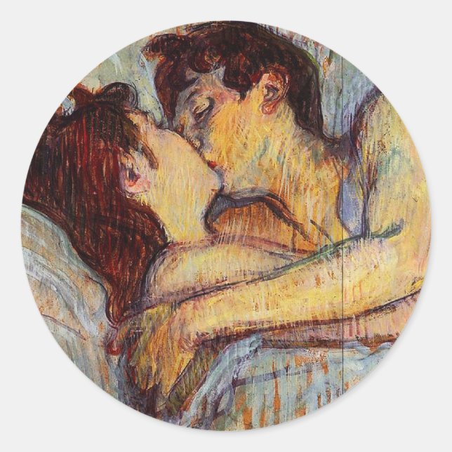 Adesivo Redondo Toulouse-Lautrec Na Cama Dos Beijos (Frente)