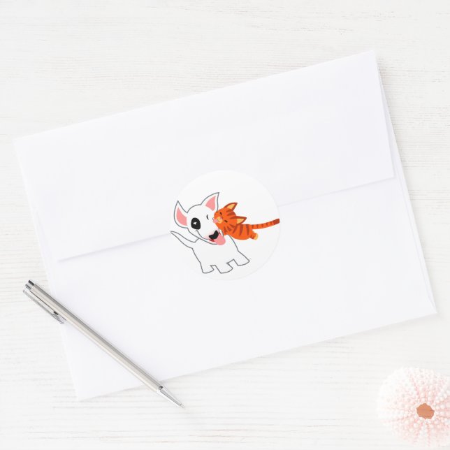 Adesivo Redondo Touro de cartoon bonito, Terrier e Kitten Sticker (Envelope)