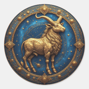 Adesivo Redondo Touro Dourado no Círculo Zodiacal Cósmico