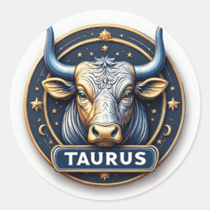 Adesivo Redondo Touro Emblema do Zodíaco Touro com Anel de Ouro