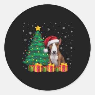 Adesivo Redondo Touro Feio Terrier Santa Hat Luzes de Natal Cão L