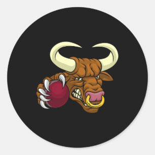 Adesivo Redondo Touro Minotauro Longhorn Vaca Críquete Cartoon