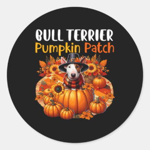 Adesivo Redondo Touro Terrier Cute Patch Ação de Graças Pumpkins C