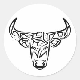 Adesivo Redondo Touro Tribal Negro e Branco / Ox