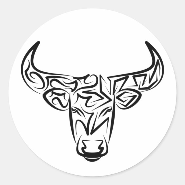 Adesivo Redondo Touro Tribal Negro e Branco / Ox (Frente)