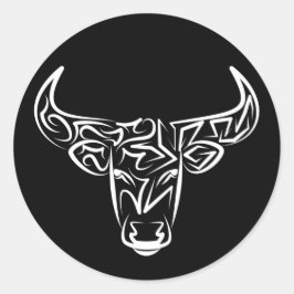 Adesivo Redondo Touro Tribal Negro e Branco / Ox