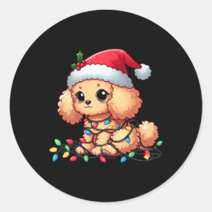 Adesivo Redondo Toy Poodle Noite de Natal Cachorros Engraçado Xmas