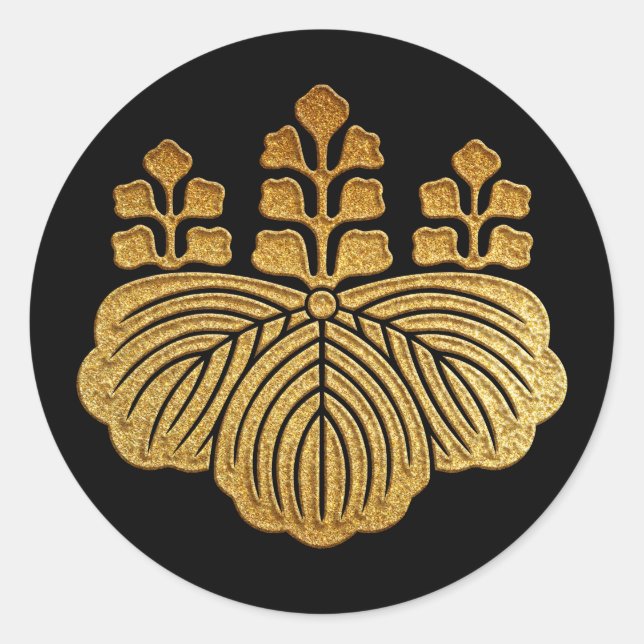 Adesivo Redondo Toyotomi Kamon Goshichi Kiri em Dourado (Frente)