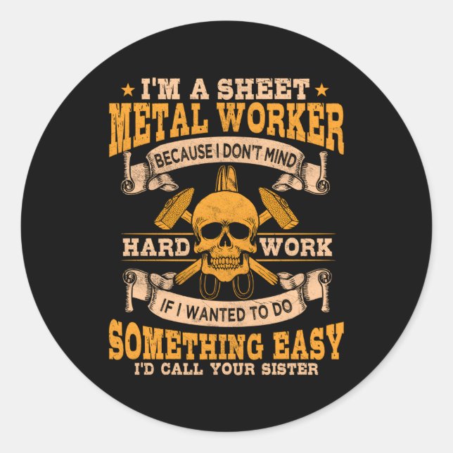 Adesivo Redondo Trabalhador De Folha De Metal Na Parte Traseira De (Frente)