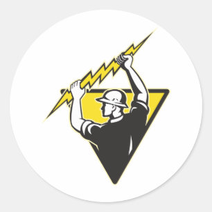 Adesivo Redondo Trabalhador elétrico do eletricista do lineman do