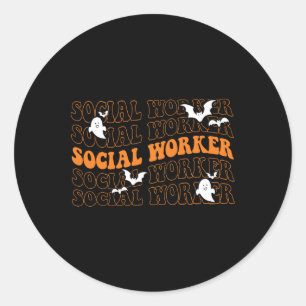Adesivo Redondo Trabalhador Social da Groovy Ghost Halloween Socia