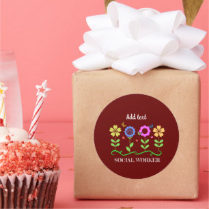 Adesivo Redondo Trabalhador social, flores gráficas, MODELO,