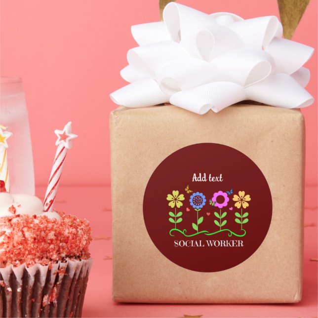 Adesivo Redondo Trabalhador social, flores gráficas, MODELO, (Festa)