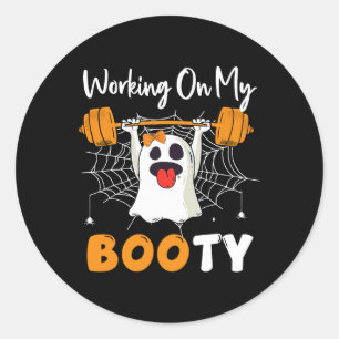 Adesivo Redondo Trabalhando No Meu Ghost Boo Gym Halloween Engraça