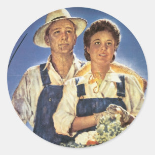 Adesivo Redondo Trabalhe em uma Fazenda... Este Verão