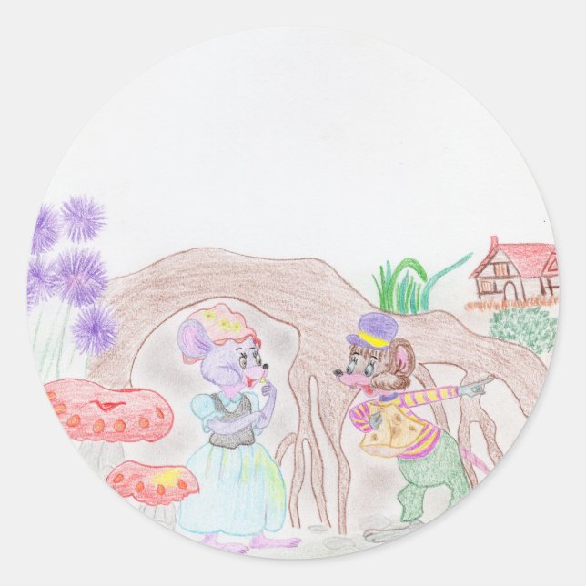 Adesivo Redondo Trabalho de arte de Crianças Personalizadas, dois  (Frente)