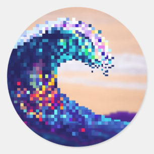 Adesivo Redondo Trabalho de arte de Onda Oceânica Pixelada