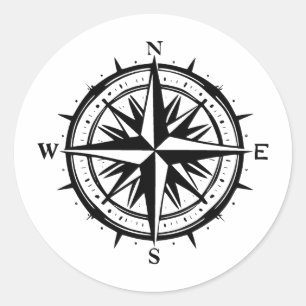 Adesivo Redondo Trabalho de arte de Rosa de Compass Preto e Branco