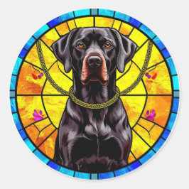 Adesivo Redondo Trabalho de arte de vidro manchado com um cão pret