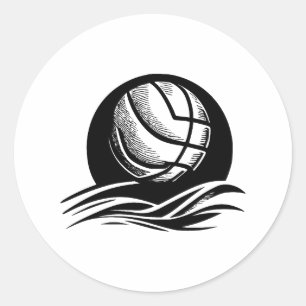 Adesivo Redondo Trabalho de arte de Voleibol Negro e Branco