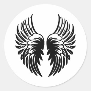 Adesivo Redondo Trabalho de arte do Anjo Preto e Branco