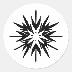 Adesivo Redondo Trabalho de arte do Floco de Neve Preto e Branco