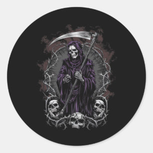 Adesivo Redondo Trabalho de arte do Grim Reaper Horror Halloween