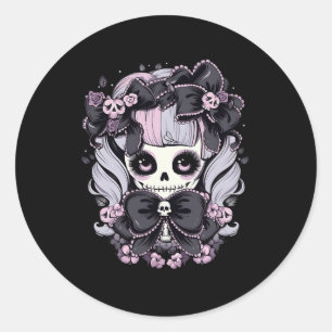 Adesivo Redondo Trabalho de arte do Halloween Skull Thrills Tingli