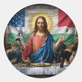 Adesivo Redondo trabalho de arte surreal representando Jesus do Úl