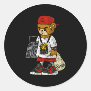 Adesivo Redondo Trabalho De Ursinho De Hip Hop Para Música Rap