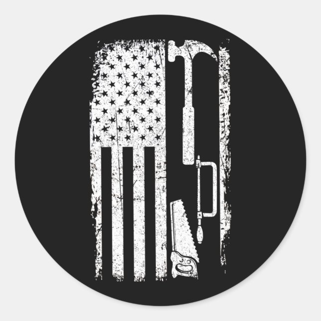 Adesivo Redondo Trabalho em Madeira Carpinteiro com Bandeira Ameri (Frente)