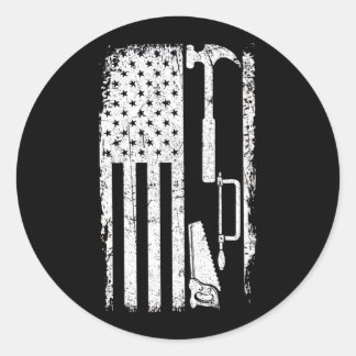 Adesivo Redondo Trabalho em Madeira Carpinteiro com Bandeira Ameri
