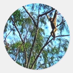 Adesivo Redondo "Trabalhos de arte do Gibbon de suspensão"
