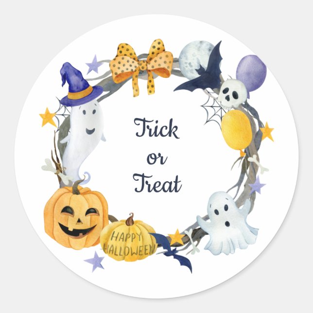 Adesivo Redondo Traçar ou Tratar Abóbora de Aquarela e Espumantes (Frente)