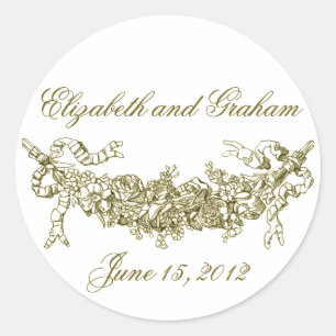 Adesivo Redondo Traços Românticos Dourados/Fechos de Envelope