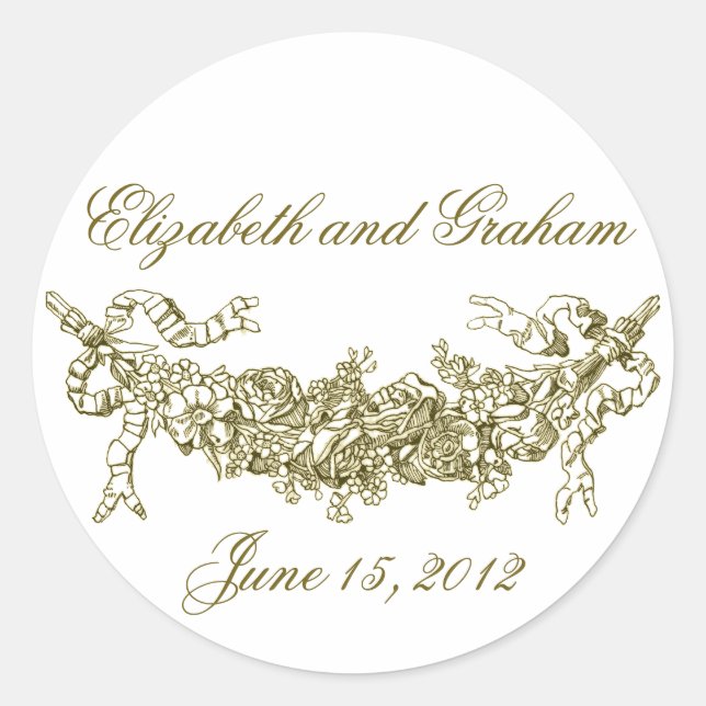 Adesivo Redondo Traços Românticos Dourados/Fechos de Envelope (Frente)