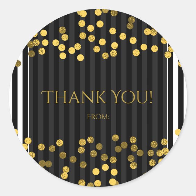 Adesivo Redondo Traços Verticais Pretos e Brancos Dourados Pontos  (Frente)