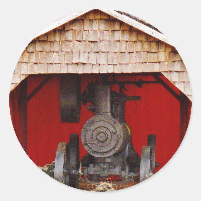 Adesivo Redondo Tracter Antiquado com Vapor (Frente)